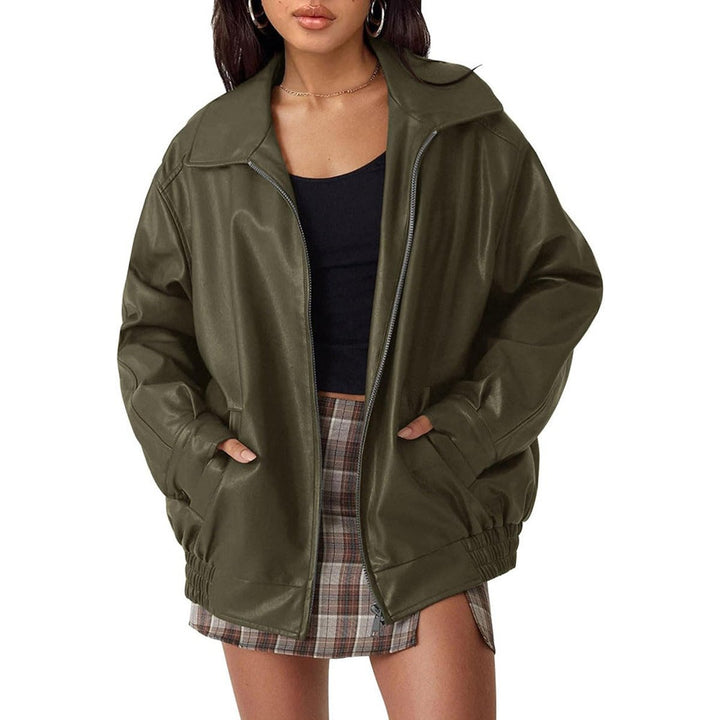 Ava | Bomber Jacket – Oversized Faux Leather for Women