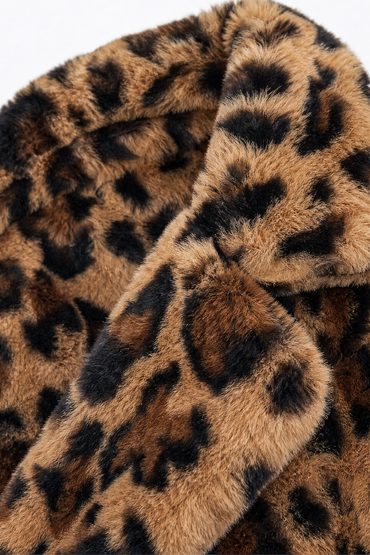Leora | Leopard Print Faux Fur Coat – Elegantes Open-Front-Design für Frauen