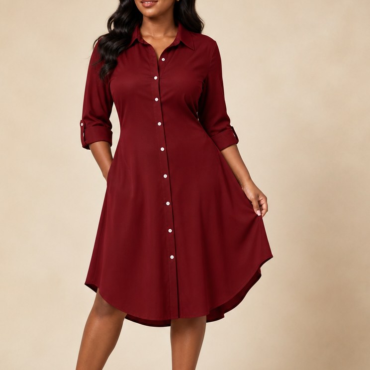 Drapeelle | Satin Hemd-Kleid – Polierte Eleganz für Frauen