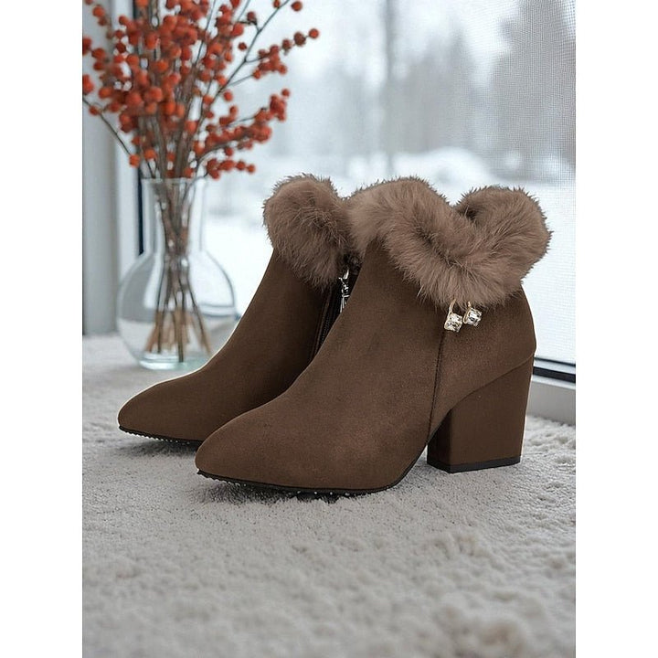 Claire | Ankle Boots mit Blockabsatz und Fellbesatz