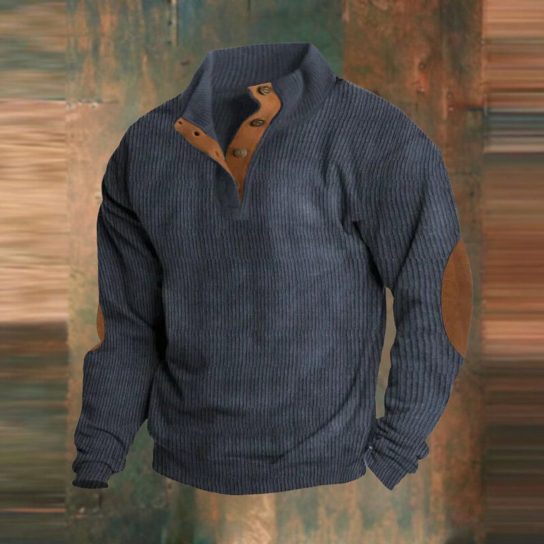 Maximilian | Rippstrick Pullover mit Knopfkragen für Herren