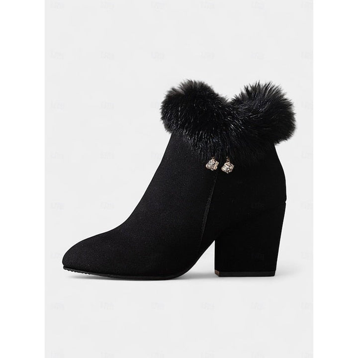 Claire | Ankle Boots mit Blockabsatz und Fellbesatz