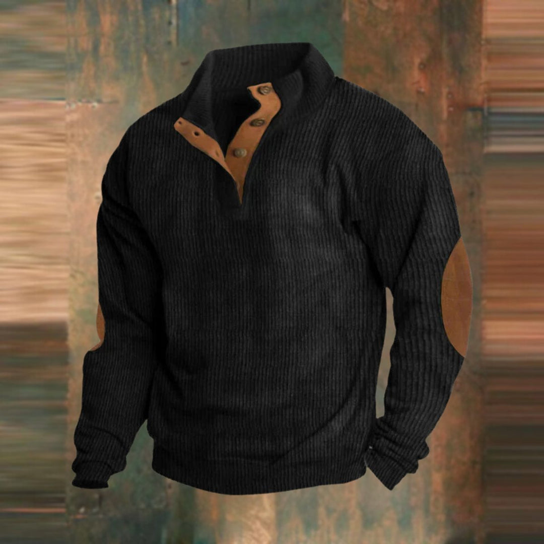 Maximilian | Rippstrick Pullover mit Knopfkragen für Herren