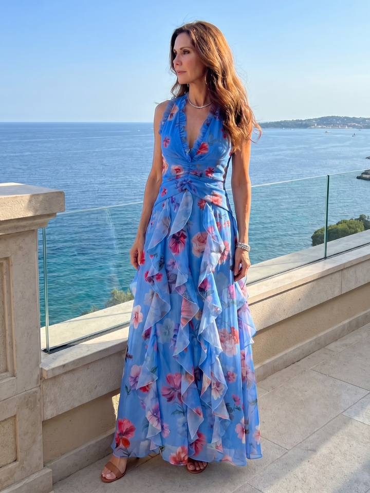 Nori | Floral Maxi Dress – Elegante Halter-Neck Silhouette