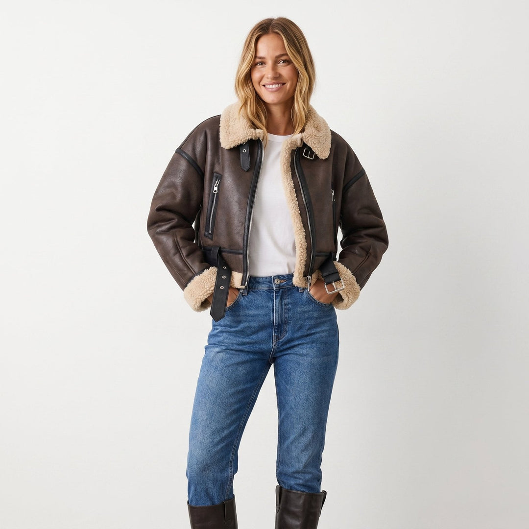 Elfriede | Doppelseitige Lammfell Bomber Jacke für Damen