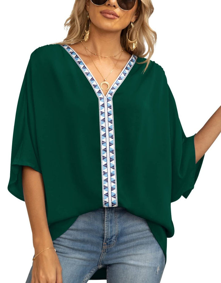 Marlene | Modern Boho Tunic with Embroidered V-Neckline