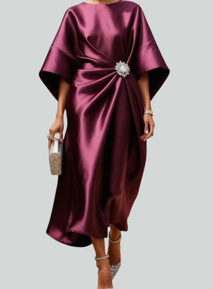 Nora | Midi Abendkleid – Elegantes Satin mit Fledermausärmeln
