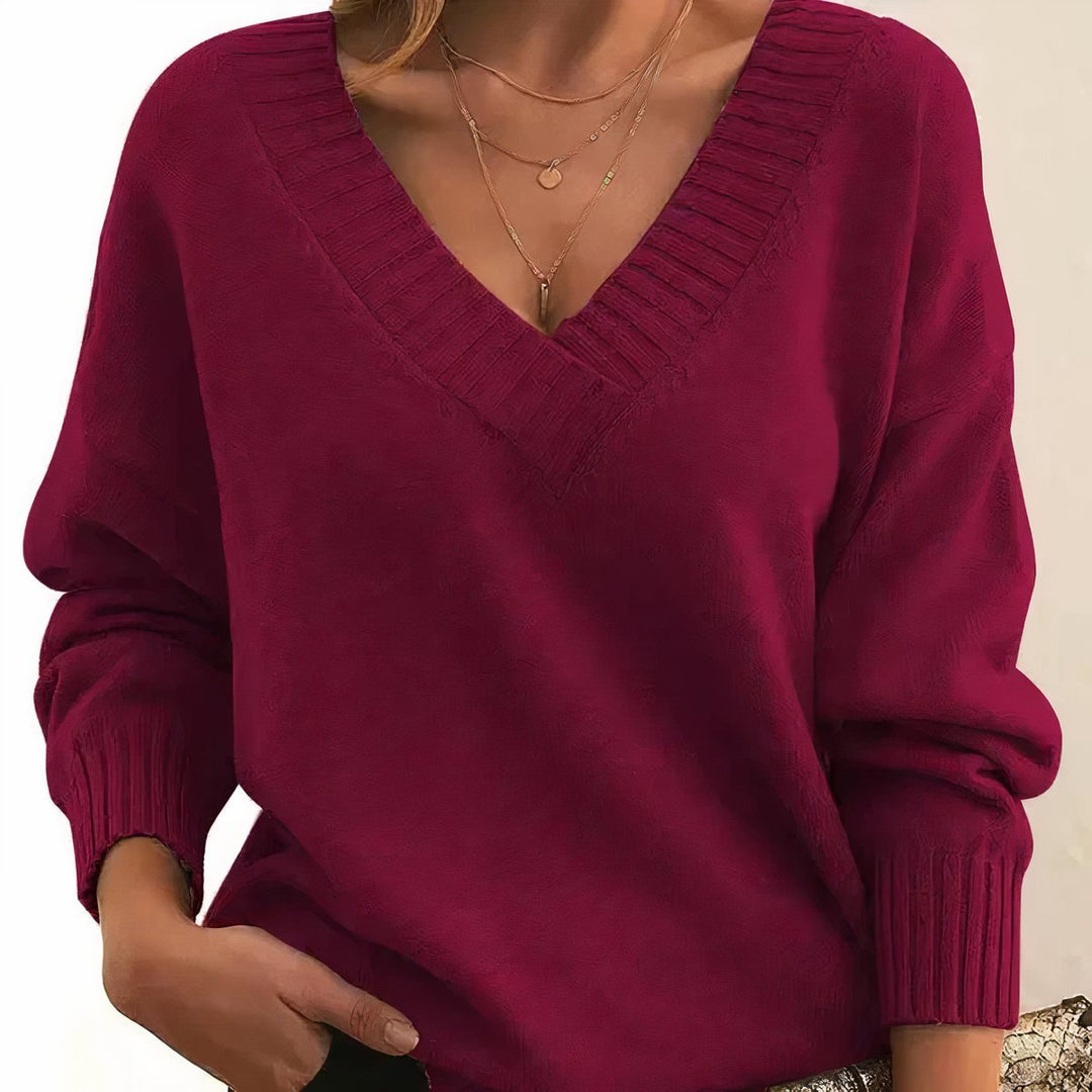 Greta | Langarm V-Ausschnitt Strickpullover für Damen