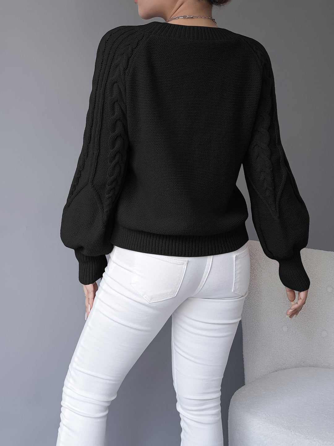 Sabine | Cable-Knit Sweater für Frauen mit Lantern Sleeves
