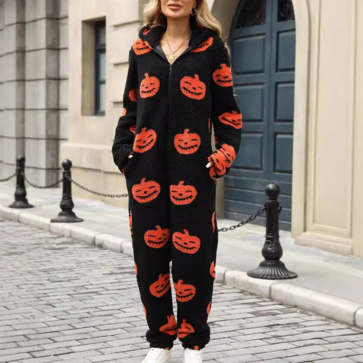 Felina | Halloween Jumpsuit – Cozy Hooded Fleece Design for Women