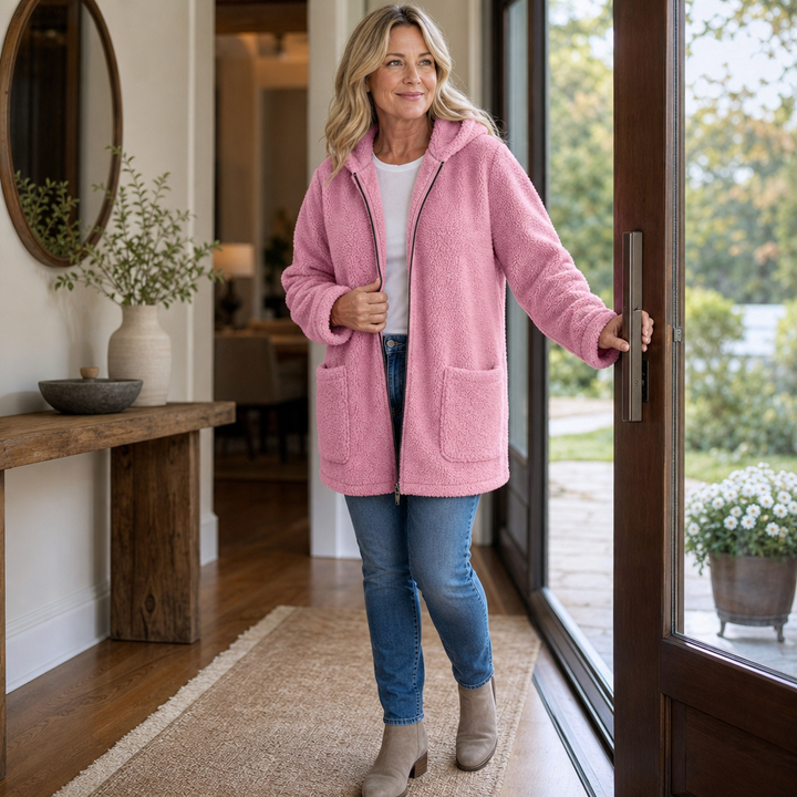 Cozelle | Plush Hooded Oversized Zip-Up Jacket – Warm und Bequem für Frauen