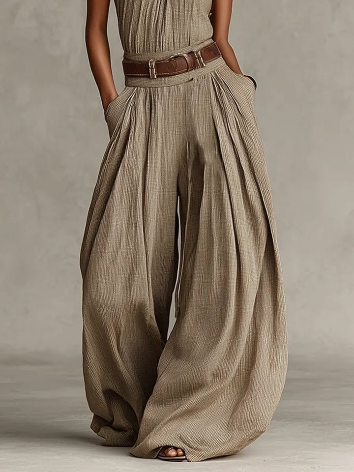 Greta | Weites Bein Damen Jumpsuit mit Gürtel