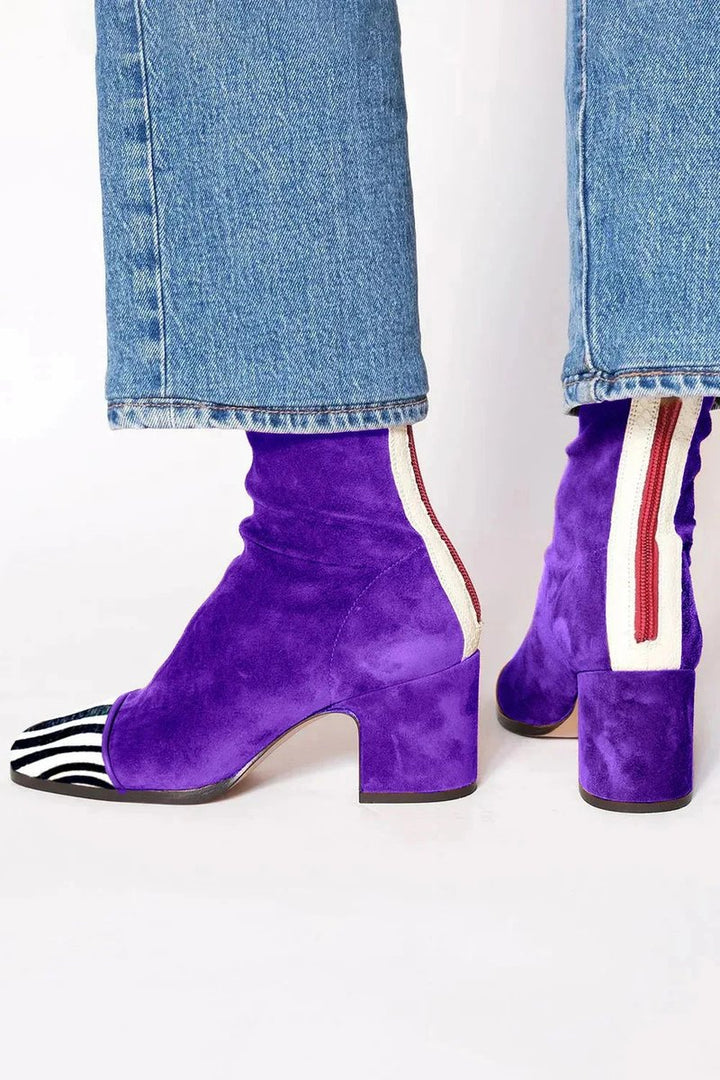 Elizabeth | Auffällige Veloursleder-Stiefeletten mit Leopardenakzent