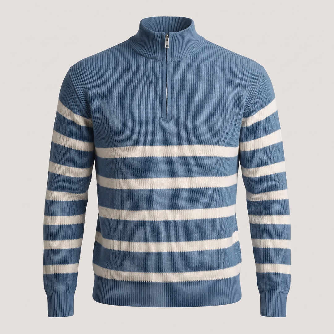 BLACKWELL | Strickpullover mit Halb-Reißverschluss und Streifen