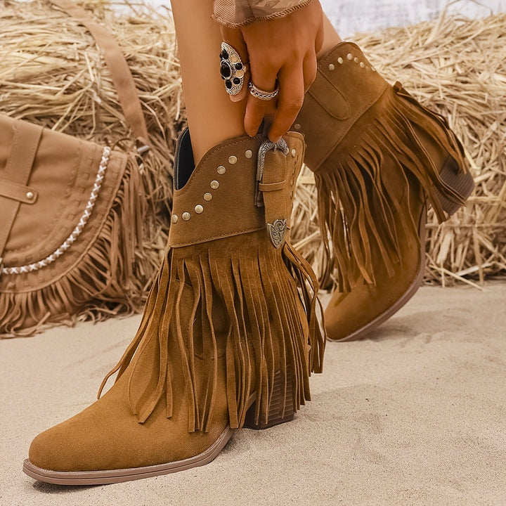 Melanie | Stylish Cowboy Boots with Fringes and Studs