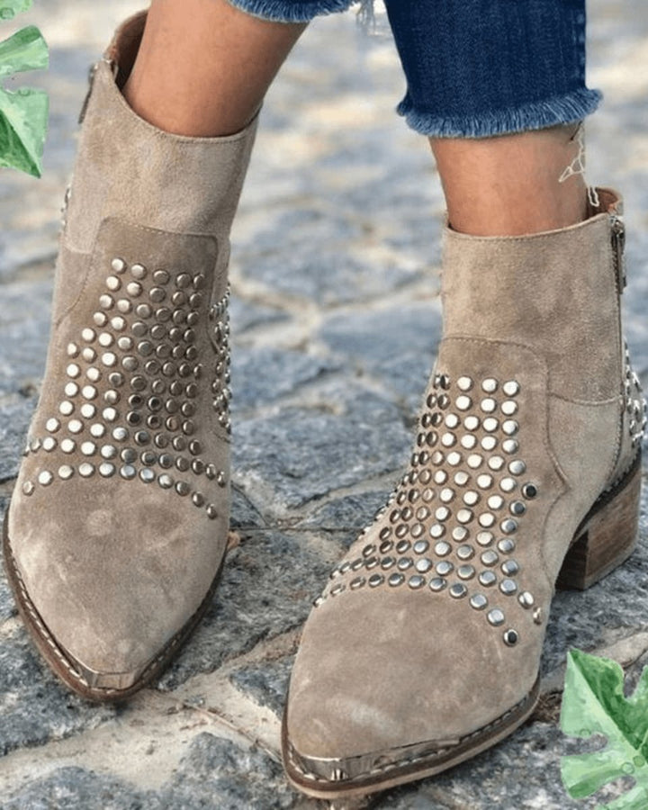 Emma | Elegant suede ankle boots with studs and a block heel