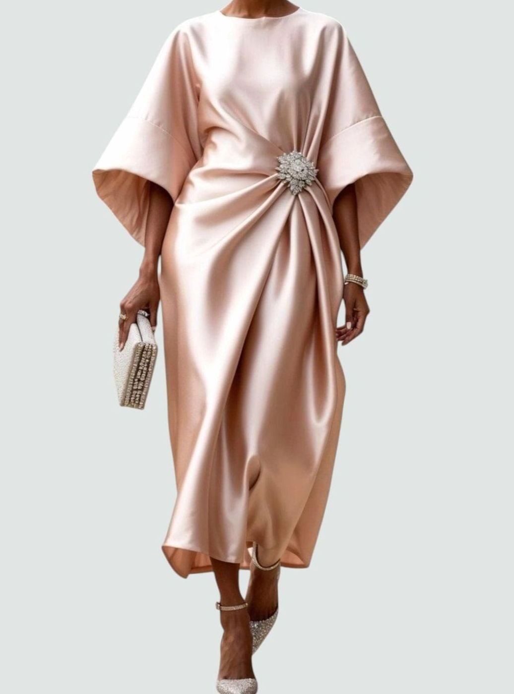 Nora | Midi Abendkleid – Elegantes Satin mit Fledermausärmeln