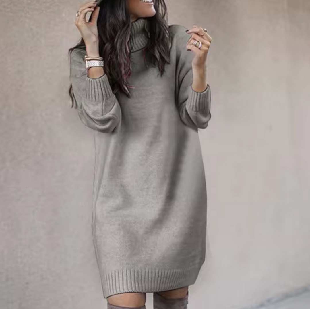 Nadine | Rollkragen Pulloverkleid für Damen in knieumspielender Länge