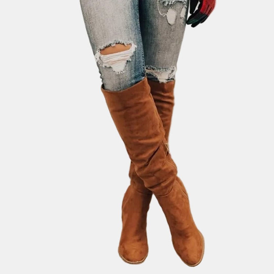 Livia | Elegante kniehohe Stretchstiefel mit Blockabsatz