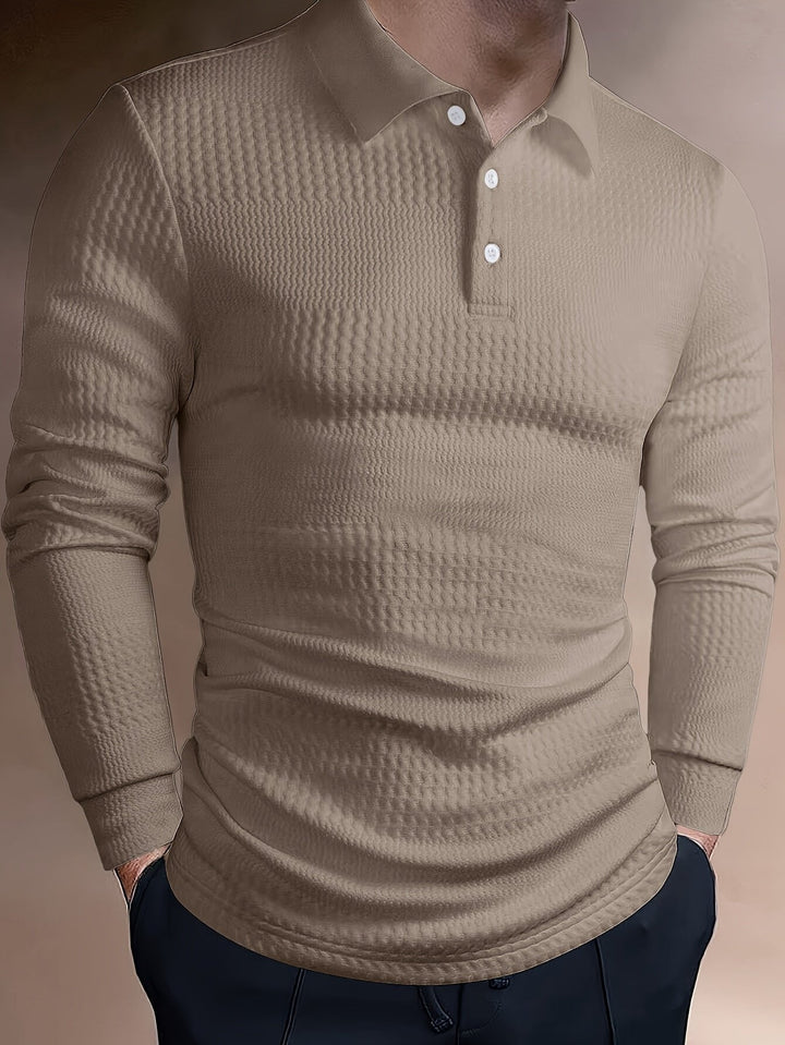 Fletcher | Langarm-Polohemd mit strukturiertem Design