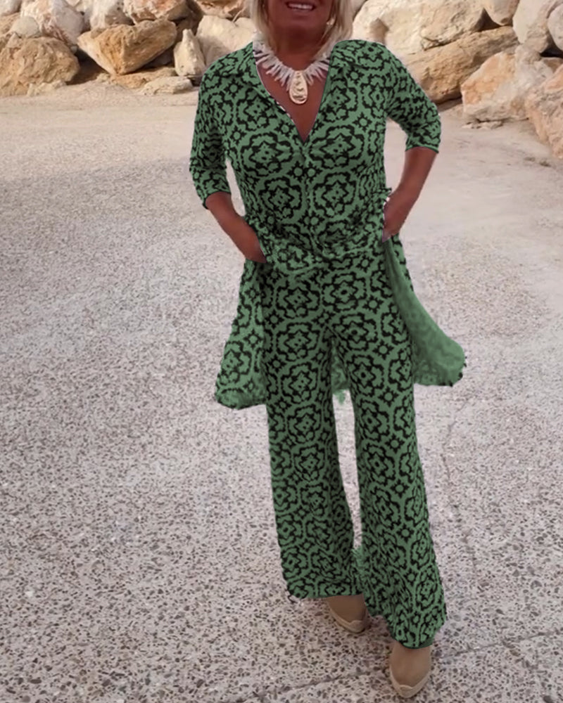 Sophia | Patterned Tunic Set with Wide-Leg Trousers