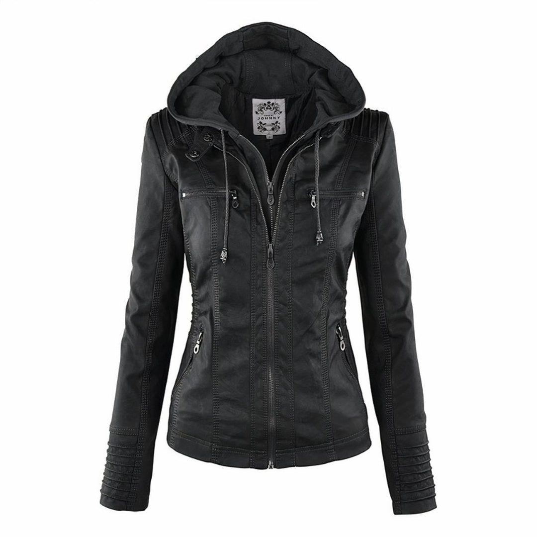 Willow | Faux Leather Jacket – Removable Hood for Women