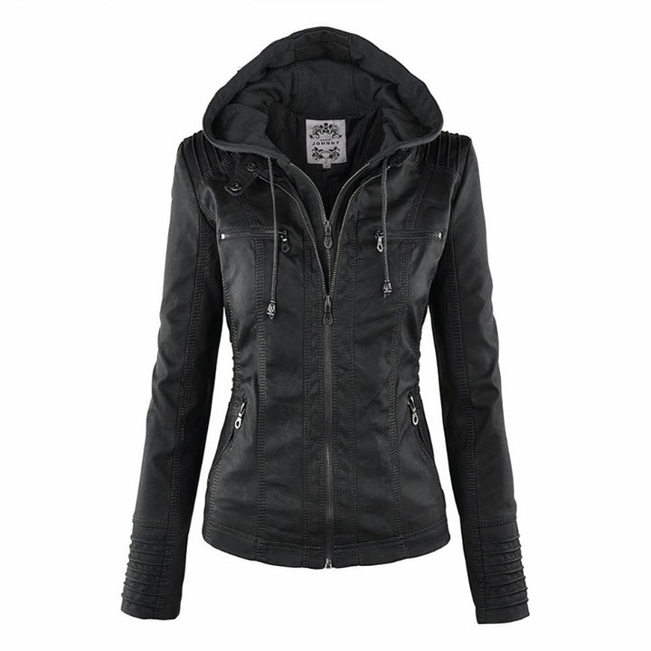 Willow | Faux Leather Jacket – Removable Hood for Women