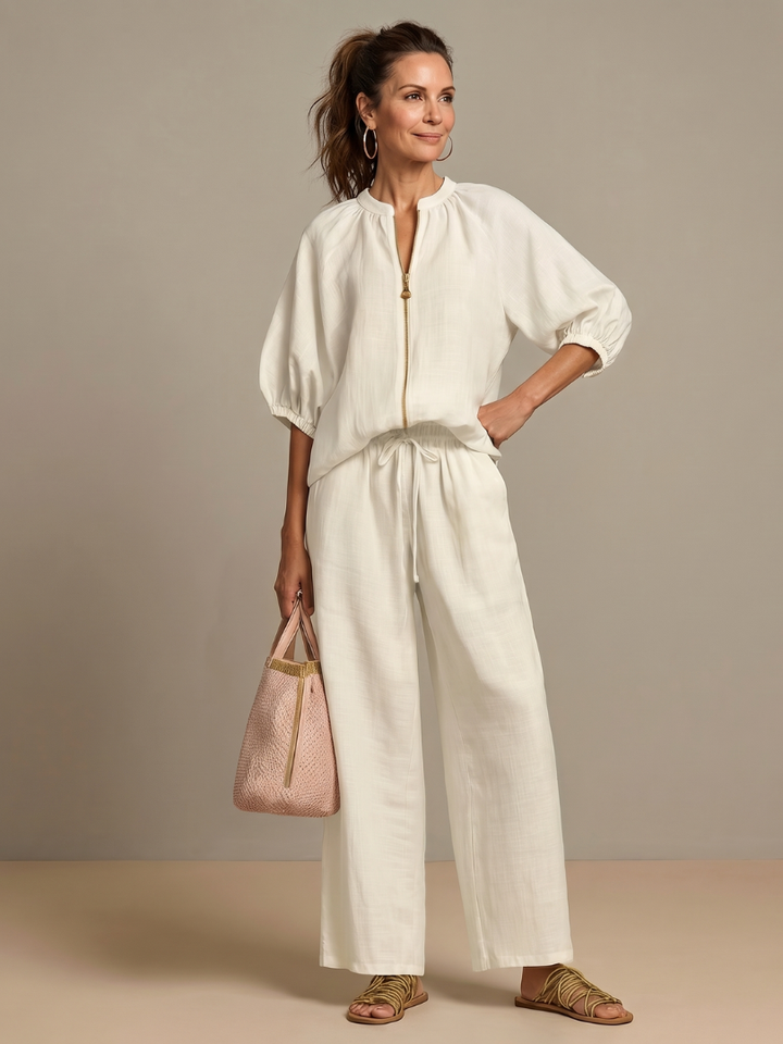 Nadia | Blouson Top Set – Leichte Bluse mit weitem Bein