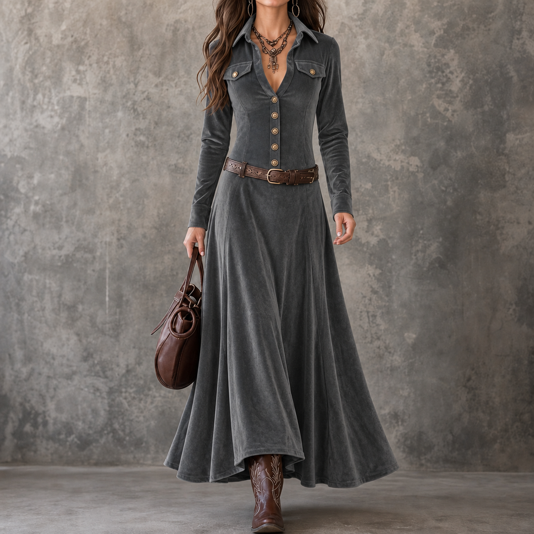 Vena | A-Line Maxi Dress – Elegante Knopf-Front Variante