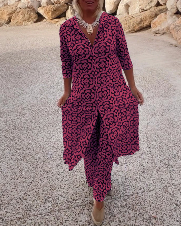 Sophia | Patterned Tunic Set with Wide-Leg Trousers