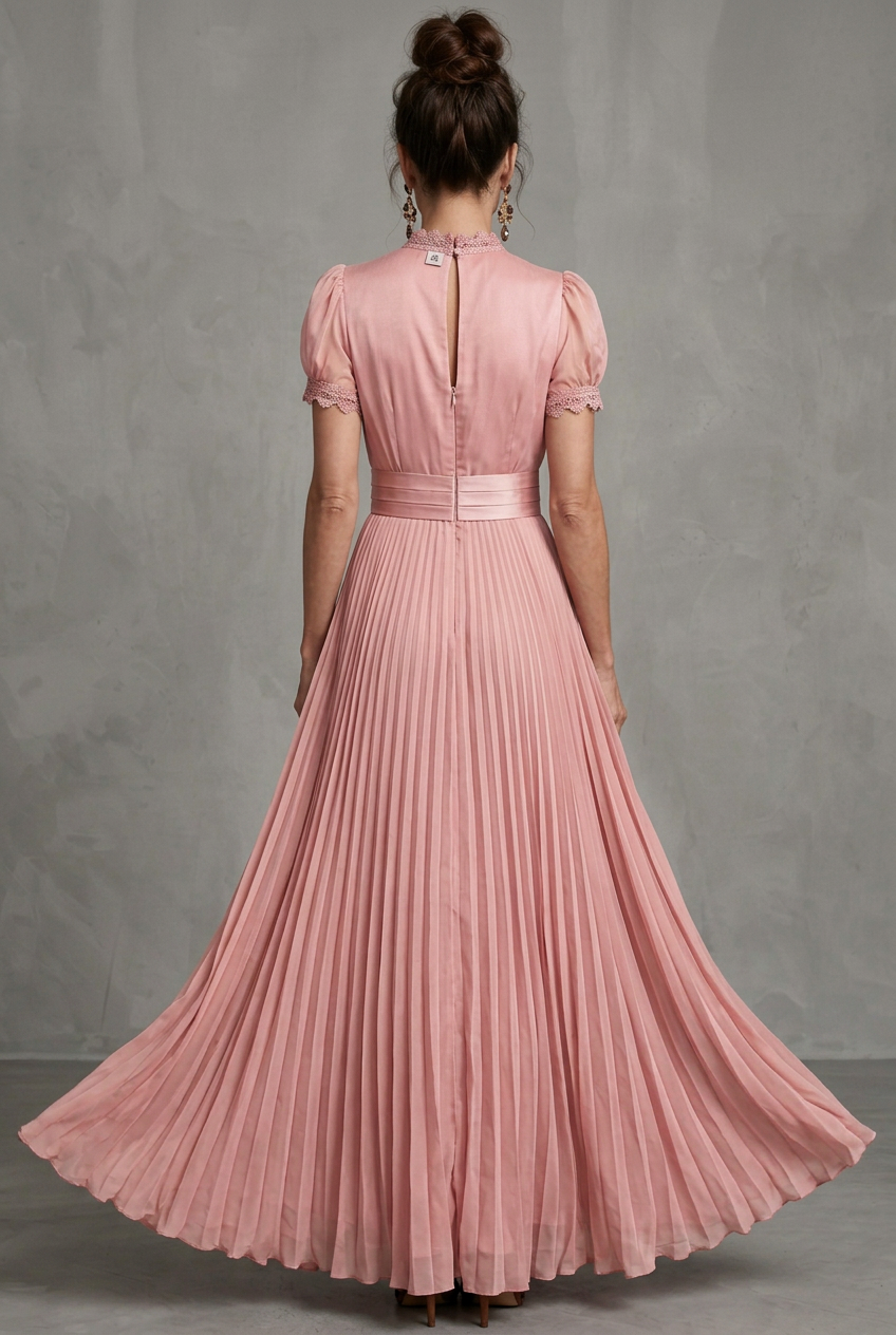 Elara | Maxikleid mit Spitzenbesatz und Falten