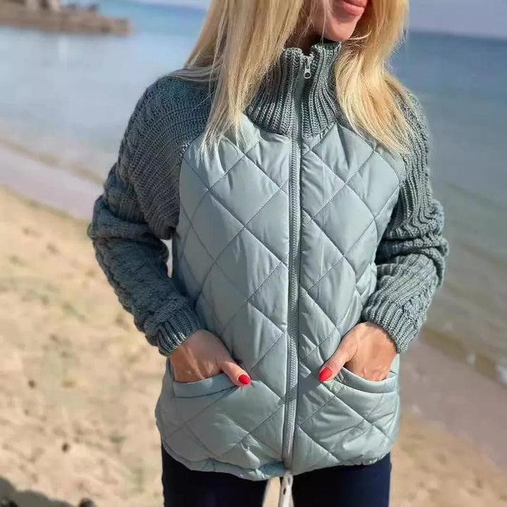 Quilora | Damen Strick Patchwork Pufferjacke