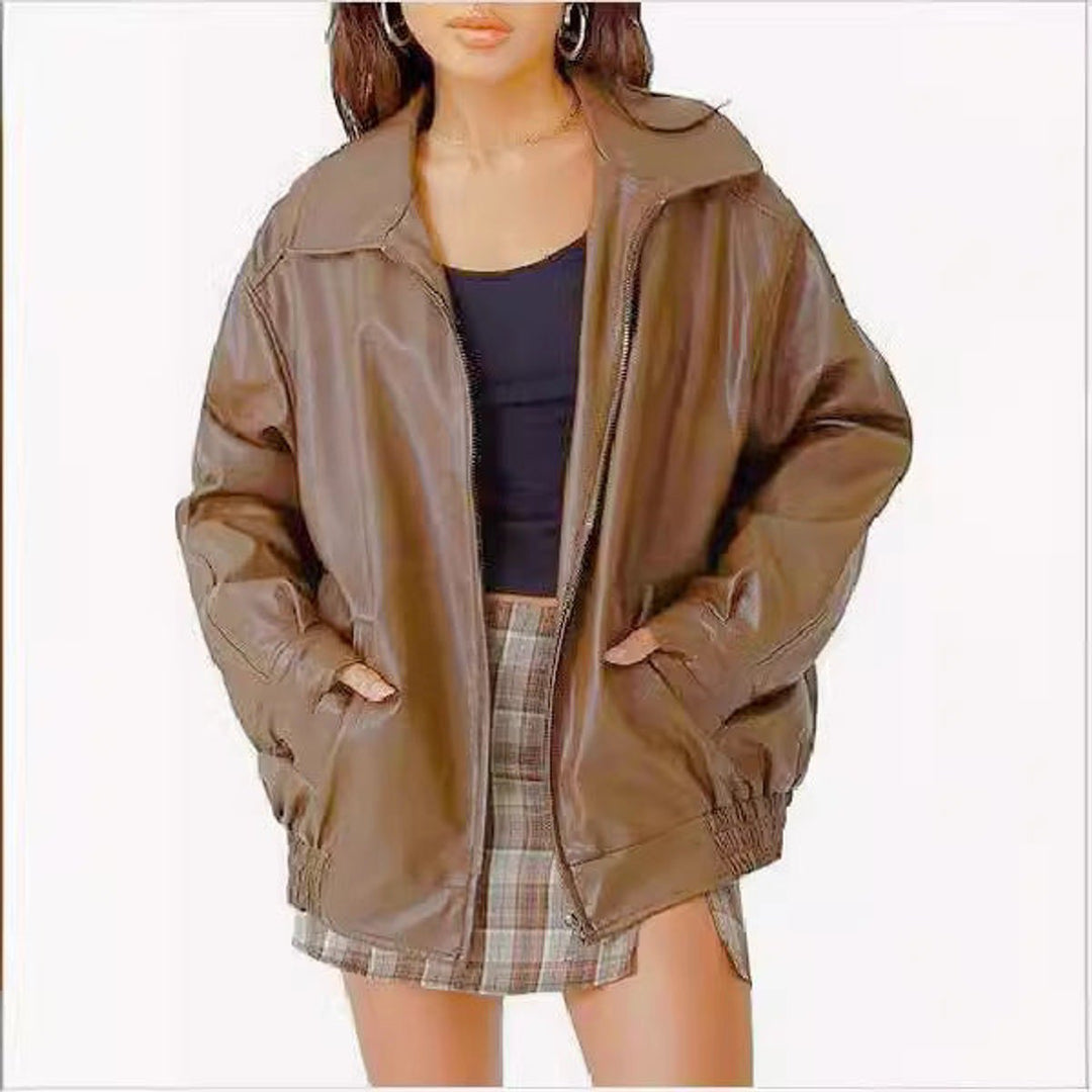 Ava | Bomber Jacket – Oversized Faux Leather for Women