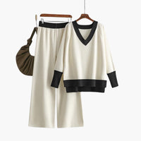 Nora | Modern V-Neck Knit Set with Wide-Leg Pants