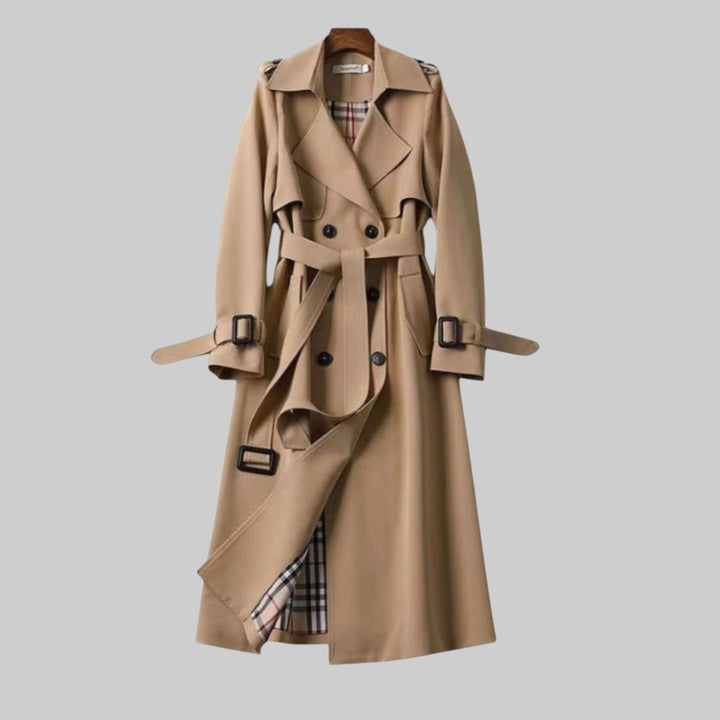 Lily | Long Double-Breasted Trench Coat with Waist Belt