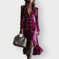 Adriana | Elegant Red Maxi-Length Velvet Dress with V-Neck