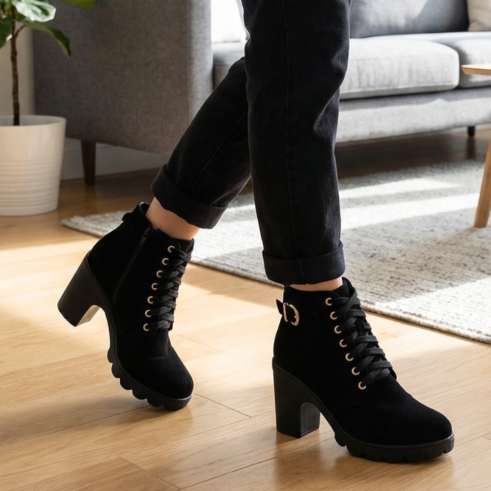 Strovia | Chunky Heel Ankle Boots mit Kunstfellfutter