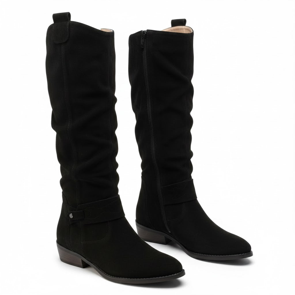 Zara | Elegant knee-high slouch boots with a low block heel