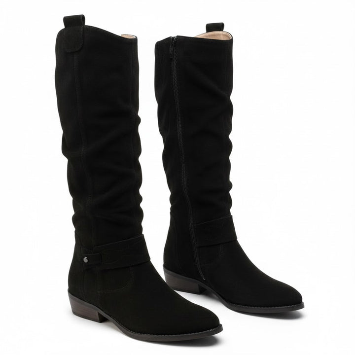Zara | Elegant knee-high slouch boots with a low block heel