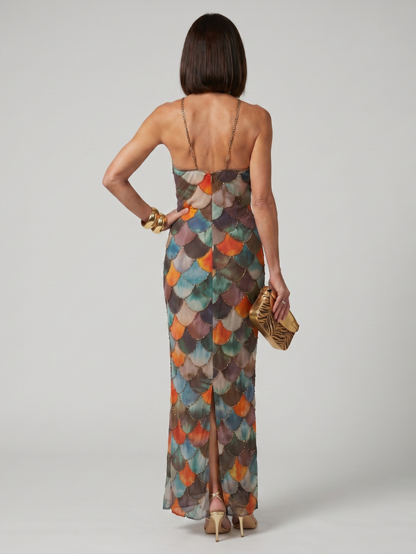 Elisa | Colorful Halter Maxi Dress With a Striking Scale Pattern