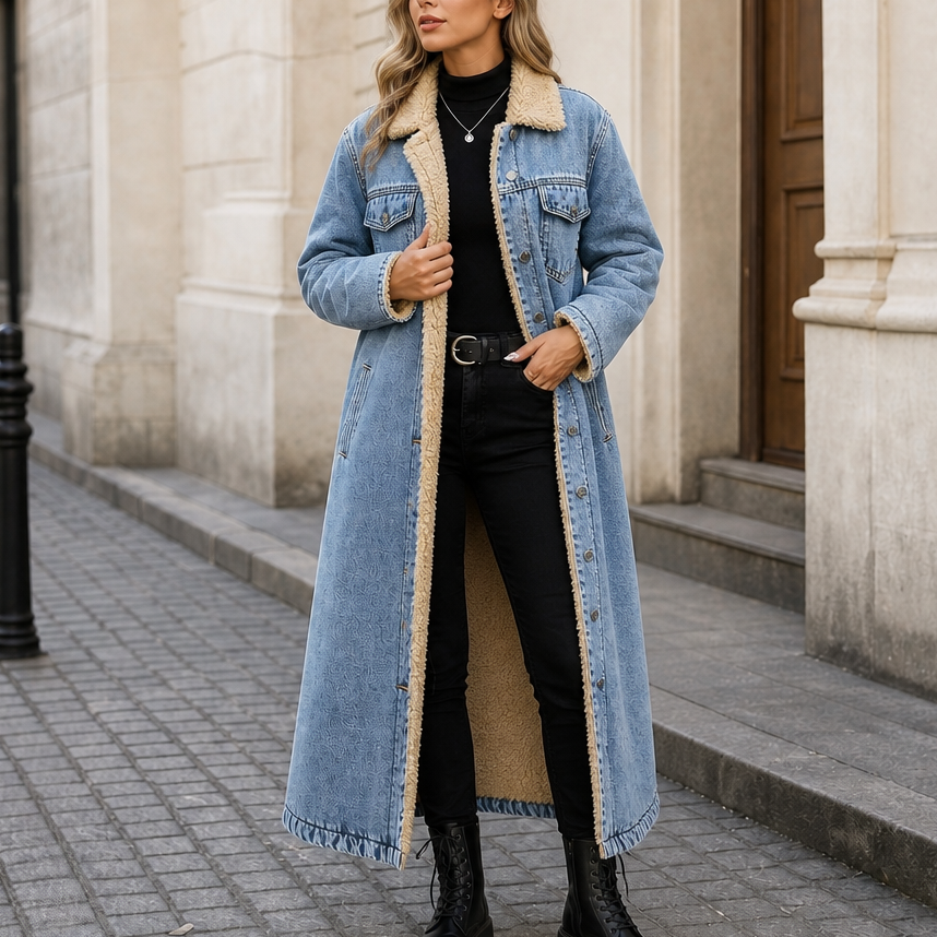 Denora | Denim Coat – Lange mit Teddyfleece-Futter für Damen