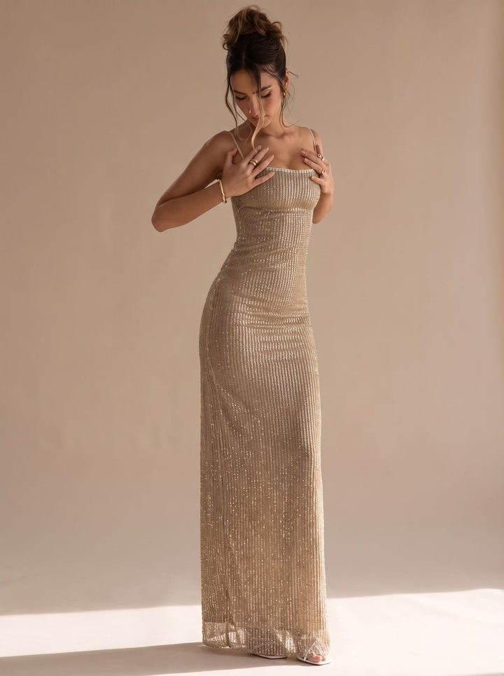 Grace | Bodycon Maxi Dress – Glamouröser Gold Glitter für Frauen