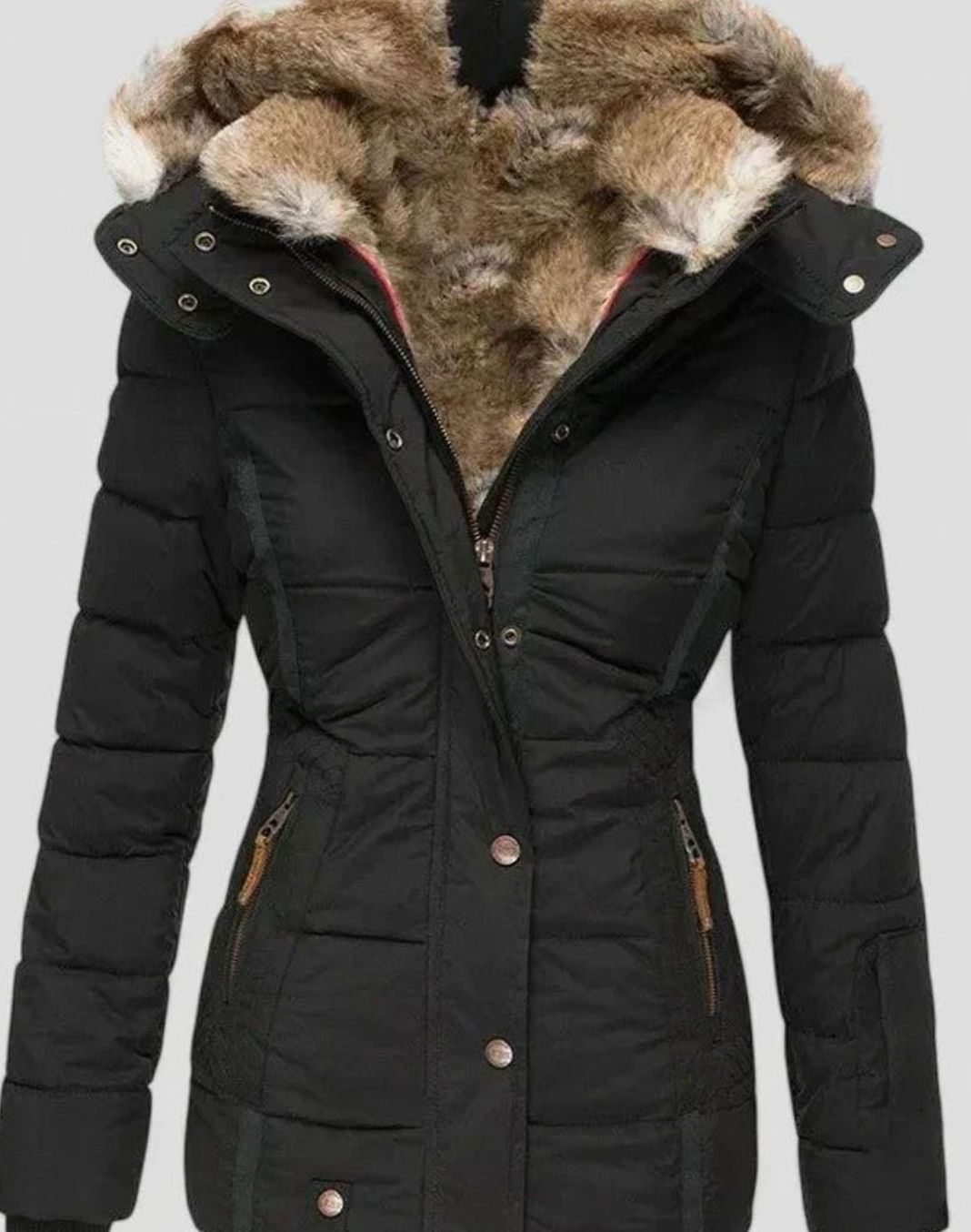 Marlene | Gefütterte Winterjacke mit Kunstfell-Kapuze für Damen