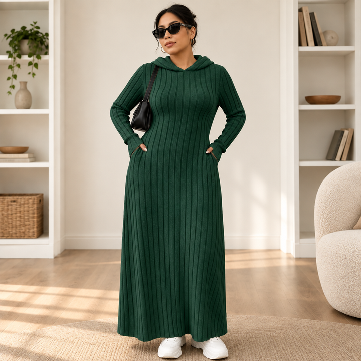 Ribwarm | Hoodie-Maxi-Kleid aus Rippstrick