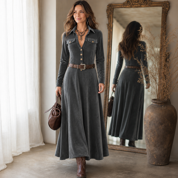 Vena | A-Line Maxi Dress – Elegante Knopf-Front Variante