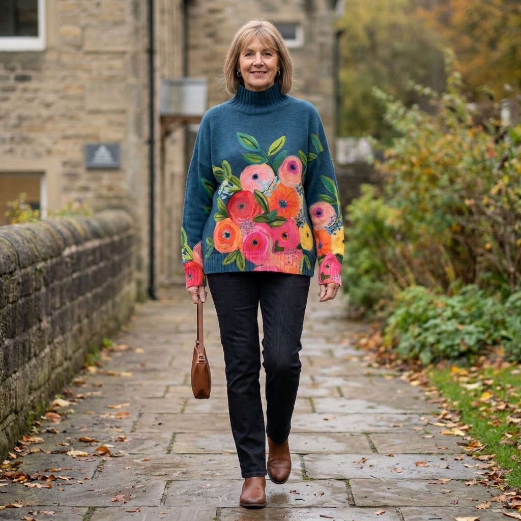 Daphne | Turtleneck Jumper mit Blumenmuster