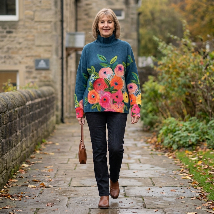 Daphne | Turtleneck Jumper mit Blumenmuster