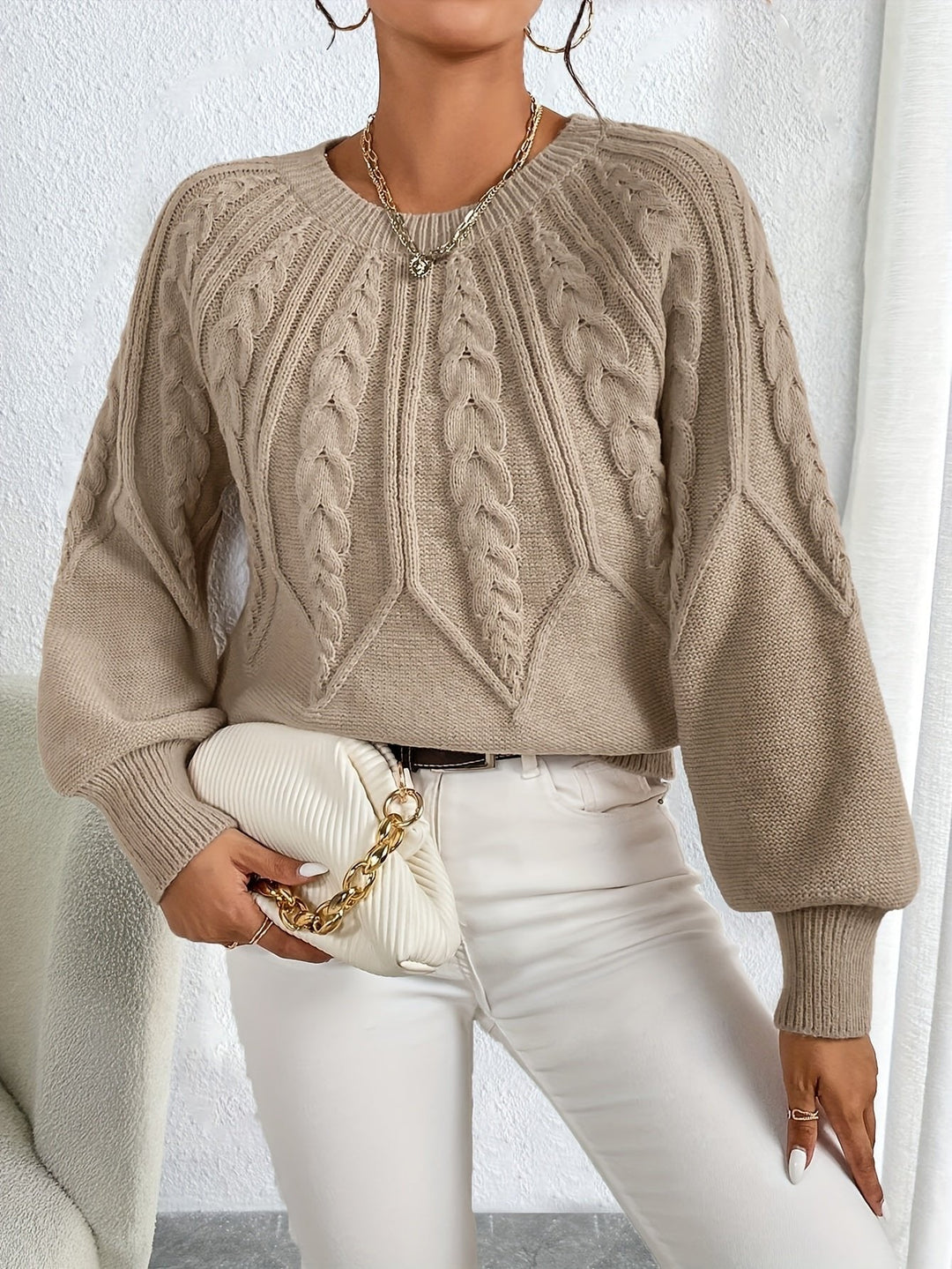 Sabine | Cable-Knit Sweater für Frauen mit Lantern Sleeves