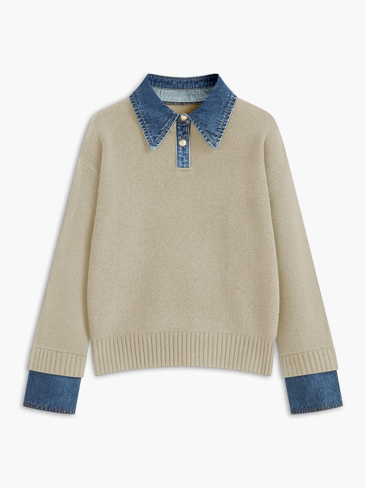 Amelie | Strickpullover mit Denim-Kragen – Stilvoll für Damen
