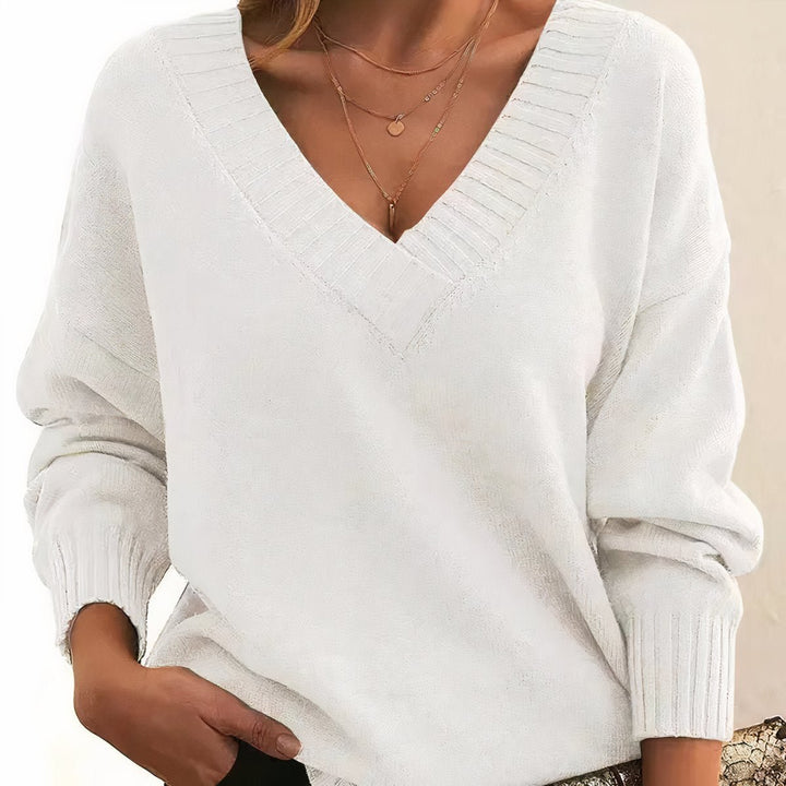 Greta | Langarm V-Ausschnitt Strickpullover für Damen